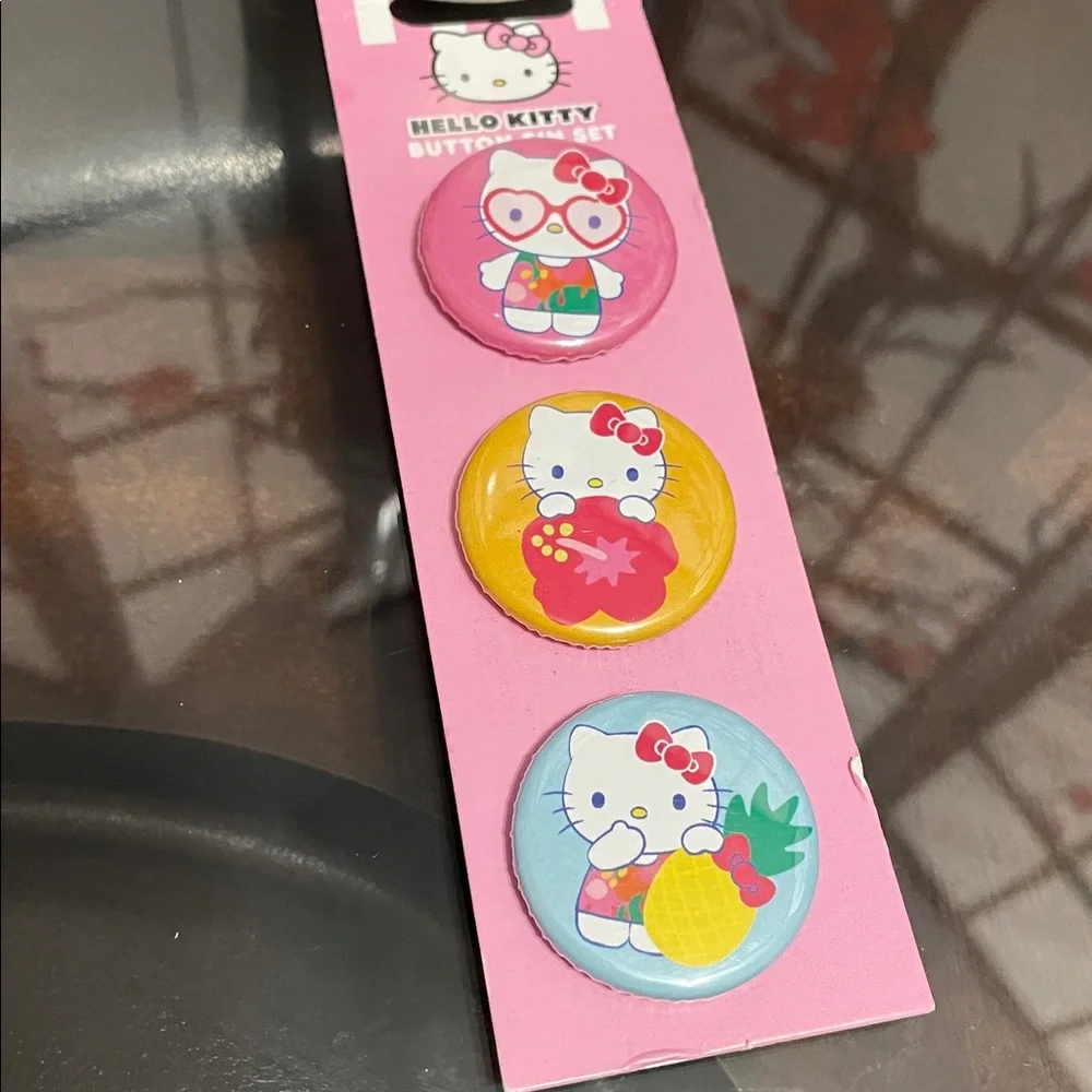 Hello Kitty Button Pin Trio - Pink, Yellow, Blue